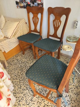 6 Sillas de Comedor Madera y Tela