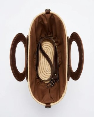 Bolso capazo paja y cuero artesanal
