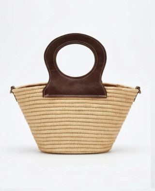 Bolso capazo paja y cuero artesanal