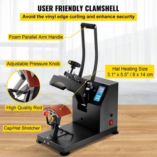 Prensa de Calor para Sombreros Máquina de Prensa de Calor de 5.5 x 3.5 pulgadas 600W Máquina Profesional de Prensa de Calor para Sombreros y Gorras con 12000 Horas de Vida Temporizador Digital LCD...