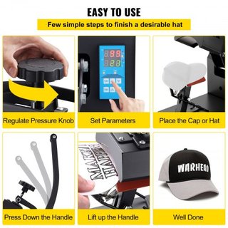 Prensa de Calor para Sombreros Máquina de Prensa de Calor de 5.5 x 3.5 pulgadas 600W Máquina Profesional de Prensa de Calor para Sombreros y Gorras con 12000 Horas de Vida Temporizador Digital LCD...