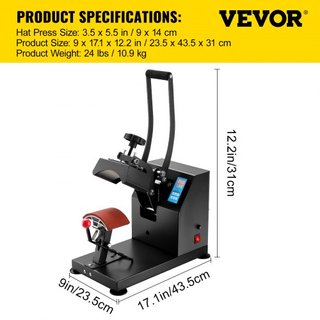 Prensa de Calor para Sombreros Máquina de Prensa de Calor de 5.5 x 3.5 pulgadas 600W Máquina Profesional de Prensa de Calor para Sombreros y Gorras con 12000 Horas de Vida Temporizador Digital LCD...