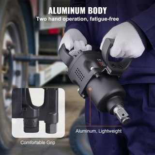Llave de Impacto Neumática de 2.5 cm, Hasta 3690.5 Nm de Salida de Torque Inverso Llave de Impacto Neumática de 2.5 cm Ligera con 2 Mangos para Reparaciones y Mantenimiento Pesado