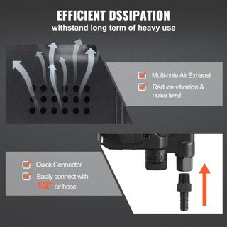 Llave de Impacto Neumática de 2.5 cm, Hasta 3690.5 Nm de Salida de Torque Inverso Llave de Impacto Neumática de 2.5 cm Ligera con 2 Mangos para Reparaciones y Mantenimiento Pesado