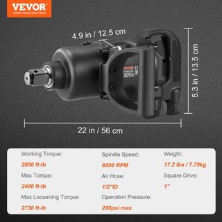 Llave de Impacto Neumática de 2.5 cm, Hasta 3690.5 Nm de Salida de Torque Inverso Llave de Impacto Neumática de 2.5 cm Ligera con 2 Mangos para Reparaciones y Mantenimiento Pesado