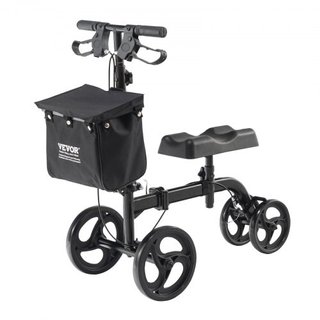 Scooter de Rodillas Plegable, Andador de Rodillas Direccionable de Acero al Carbono con Manillar y Almohadilla para la Rodilla Ajustables en Altura, Ruedas Sólidas para Todo Terreno, Doble Freno, ...