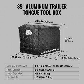 Caja de Lengua de Remolque, Caja de Herramientas de Placa de Diamante de Aleación de Aluminio, Caja de Almacenamiento de Remolque de Servicio Pesado con Cerradura y Llaves, Caja de Lengua de Remol...