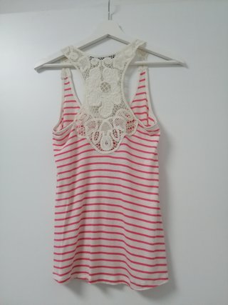 Camiseta tirantes rayas rosa y blanco