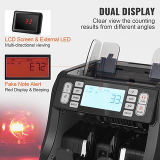 Máquina Contadora de Dinero, Contador de Billetes con Detección de Falsificaciones UV, MG, IR y DD, Máquina de Conteo de Efectivo en USD y EUR con Modos de Suma y Lote, Pantalla LCD Grande y Panta...
