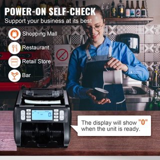 Máquina Contadora de Dinero, Contador de Billetes con Detección de Falsificaciones UV, MG, IR y DD, Máquina de Conteo de Efectivo en USD y EUR con Modos de Suma y Lote, Pantalla LCD Grande y Panta...