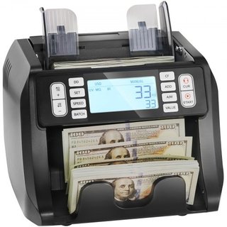 Máquina Contadora de Dinero, Contador de Billetes con Detección de Falsificaciones UV, MG, IR y DD, Máquina de Conteo de Efectivo en USD y EUR con Modos de Suma y Lote, Pantalla LCD Grande y Panta...