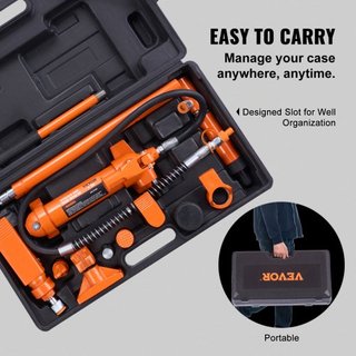 Kit Porta Poder de 4 Toneladas, Gato Hidráulico Portátil con Manguera de Aceite de 3.9 pies/1.2 m, Kit de Reparación de Estructura de Carro con Estuche de Almacenamiento para Reparación de Autos, ...
