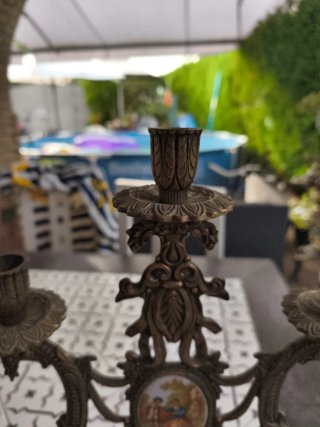Candelabro Vintage Bronce Cerámica