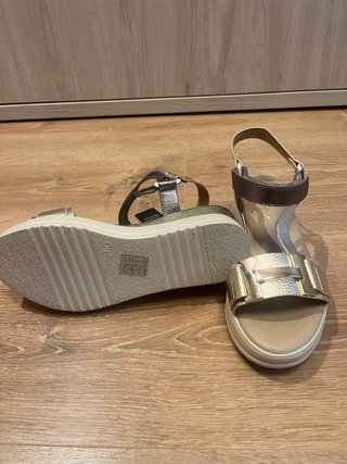 Sandalias doradas y plateadas