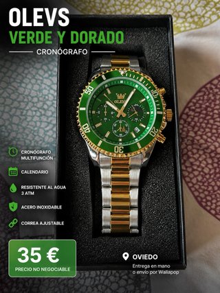 Reloj OLEVS Cronógrafo Verde y Dorado