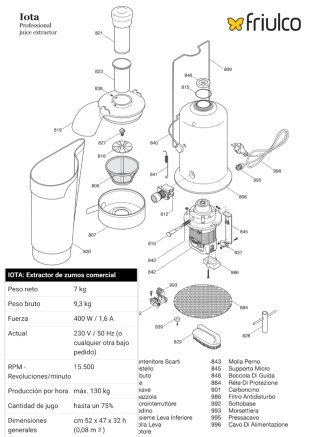 FriulCo Iota Extractor Zumos Licuadora