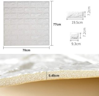 10 Baldosas adhesivos 3D Ladrillo Blanco 70×77cm