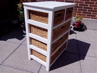 Mueble 5 cajones mimbre blanco