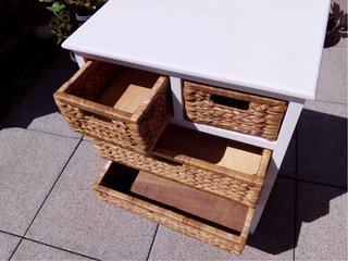 Mueble 5 cajones mimbre blanco