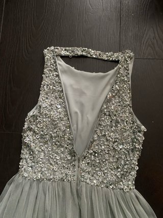 Vestido fiesta lentejuelas y tul verde/plata T.38