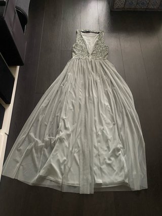 Vestido fiesta lentejuelas y tul verde/plata T.38