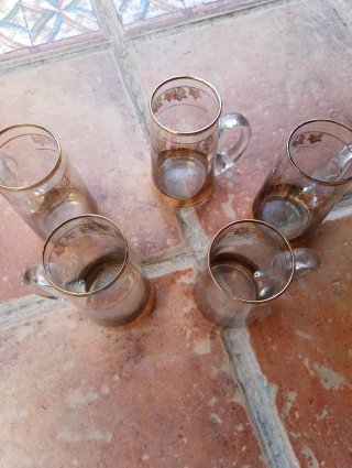 5 Jarras Vintage Art-Deco Cristal Doradas Años 60
