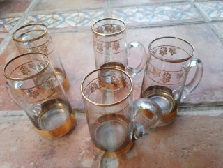 5 Jarras Vintage Art-Deco Cristal Doradas Años 60