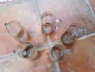 5 Jarras Vintage Art-Deco Cristal Doradas Años 60
