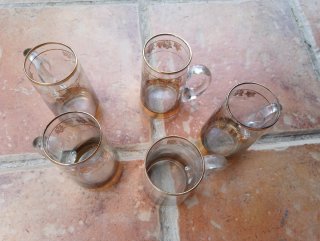 5 Jarras Vintage Art-Deco Cristal Doradas Años 60