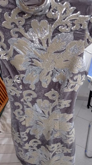 Vestido Fiesta GUESS Terciopelo Lentejuelas Gris D