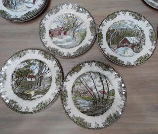 12 Platos Johnson Bros Porcelana Escena Rural
