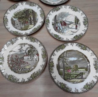 12 Platos Johnson Bros Porcelana Escena Rural