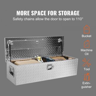 Caja de Herramientas de Aluminio de Alta Resistencia para Cama de Camión, Caja de Herramientas de Placa de Diamante con Mango Lateral y Llaves de Bloqueo, Caja Organizadora de Herramientas para Pi...