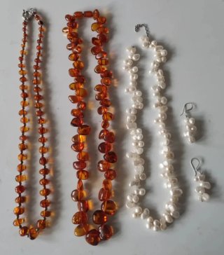 Collares ámbar, perlas y plata de ley