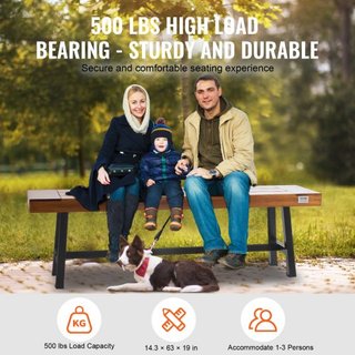 Banco al Aire Libre, Banco de Jardín de Madera de 63 pulgadas con Pierna de Metal para Exteriores, Banco con Capacidad de Carga de 500 lbs, Banco de Jardín de Exterior, Banco de Comedor para Patio...