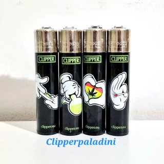 4 Accendini Clipper Neri con Grafiche