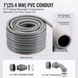 25,4mm (1-pulgada) Conducto Eléctrico de PVC Flexible a Prueba de Líquidos 30.5m No Metálico IP65