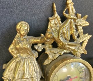 Orologio vintage decorativo in bronzo + candeliere