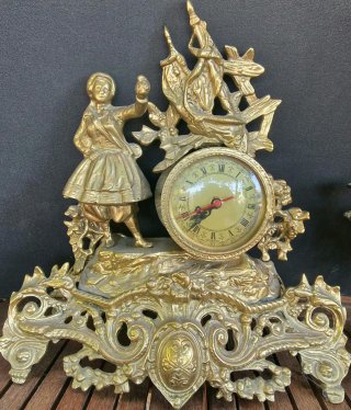 Orologio vintage decorativo in bronzo + candeliere