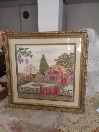 Cuadro Punto de Cruz Casa Flores