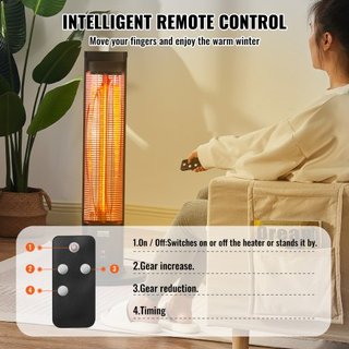 Calentador Infrarrojo, Calentador Eléctrico de Espacio de Control Remoto de 2000W, Calentador de Patio con 3 Velocidades y Temporizador y Protección contra Vuelcos, Exterior/Interior para Dormitor...