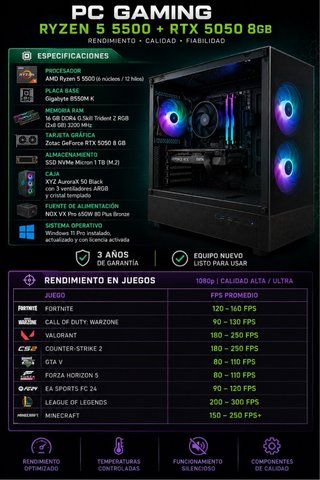 PC Gaming Ryzen 5 5500 + RTX 5050 8GB