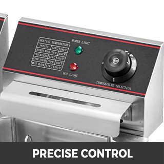 Freidora de Doble Profundidad Grande 5000W Freidora Comercial de Doble Profundidad Control de Temperatura Ajustable Dual Freidora de Papas Fritas de Acero Inoxidable de Grado Alimenticio Fácil de ...