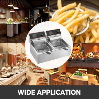 Freidora de Doble Profundidad Grande 5000W Freidora Comercial de Doble Profundidad Control de Temperatura Ajustable Dual Freidora de Papas Fritas de Acero Inoxidable de Grado Alimenticio Fácil de ...