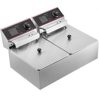 Freidora de Doble Profundidad Grande 5000W Freidora Comercial de Doble Profundidad Control de Temperatura Ajustable Dual Freidora de Papas Fritas de Acero Inoxidable de Grado Alimenticio Fácil de ...
