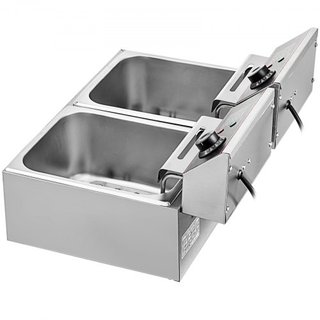 Freidora de Doble Profundidad Grande 5000W Freidora Comercial de Doble Profundidad Control de Temperatura Ajustable Dual Freidora de Papas Fritas de Acero Inoxidable de Grado Alimenticio Fácil de ...