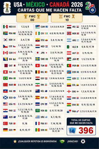Cromos FWC 2026 USA-MEX-CAN: Faltantes