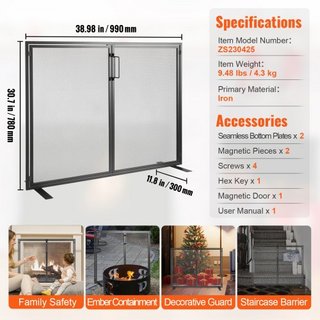 Pantalla de Chimenea de 1 Panel con Puerta, Pantalla de Chimenea de Malla de Hierro Resistente, Cubierta de Protección contra Chispas de 990(L) x780(H)MM, Instalación Simple, Rejilla de Fuego Inde...