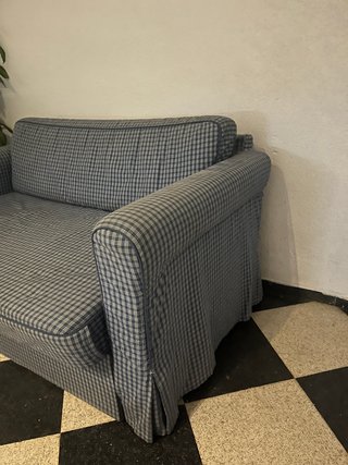Sofá-cama 2 plazas tela gris/azul