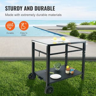 Carrello da Pranzo per Barbecue all'Aperto con Doppio Ripiano, Tavolo Mobile per Preparazione Cibo per BBQ, Tavolo Multifunzionale in Ferro, Carrelli Modulari Portatili per Forno Pizza, Me...